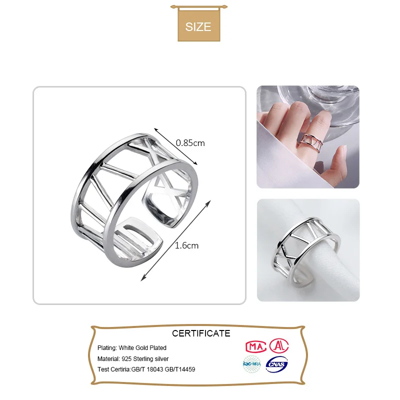 Женское кольцо с римскими цифрами Trustdavis регулируемое из 100% стерлингового