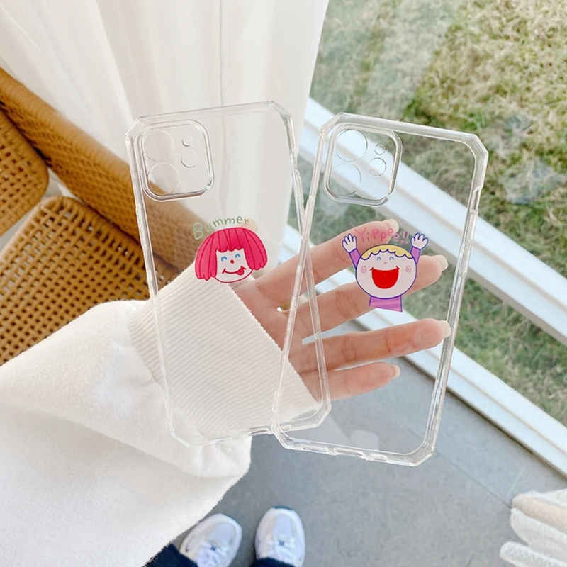 

New Lens Protection Cute Girl Side Frame Phone Case For iPhone 12 11 Pro Max XR XS X 7 8 Plus Clear Soft Silicone Cover 12 Mini