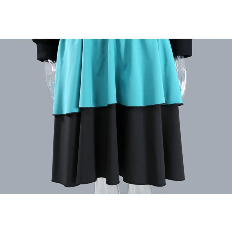 

Mozision Patchwork O Neck Sweatshirt Dress For Women 2021 Spring New Streetwear Loose Pullover Lantern Sleeve Dress Vestidos