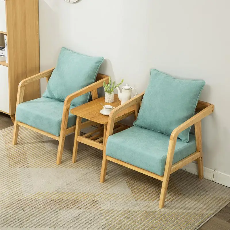 Balcony Fabric Small Family Single Double Three Nordic Solid Wood Combination Modern Simple Whole Package Japanese Sofa Chair |