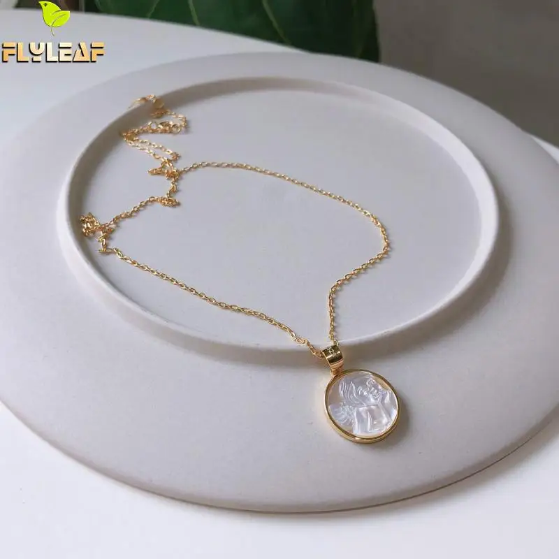 Женское ожерелье из серебра 925 пробы с подвеской и в виде ракушек листьями