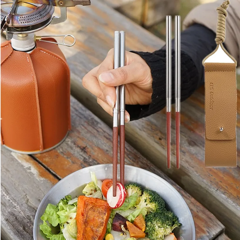 

Палочки из нержавеющей стали, сверхлегкие складные палочки из красного сандалового дерева, из массива дерева, портативные многоразовые ули...