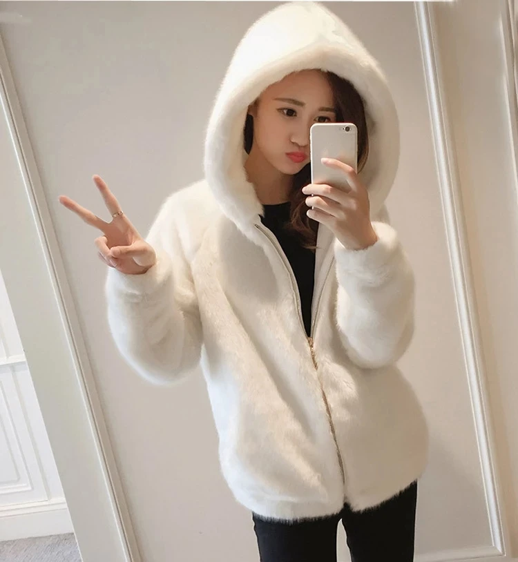 

2020 women's fur coat imitation rabbit fur winter grass mink faux hooded plus size women's coat