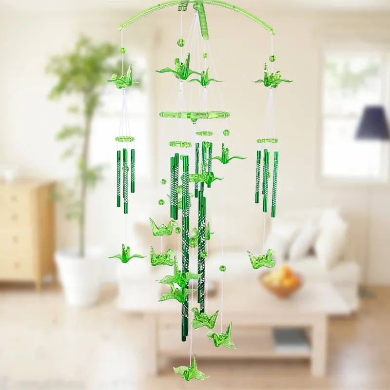 

20 tube green thousand paper crane windbell metal handmade ornaments garden courtyard outdoor hanging gifts room decoration