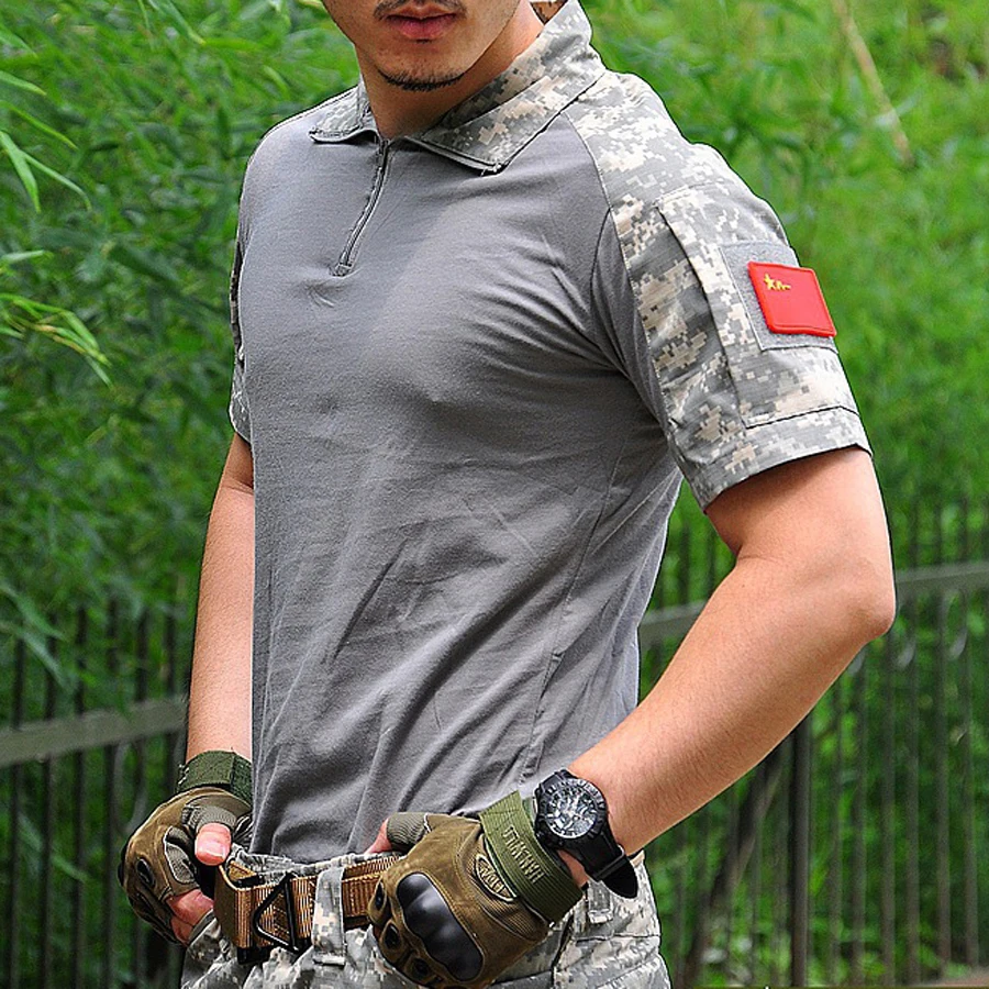 Summer Camouflage T-shirt Men Cotton Army Tactical Combat Military Sport Camo CP ACU Camp Short Sleeve Outdoor Clothing | Тематическая