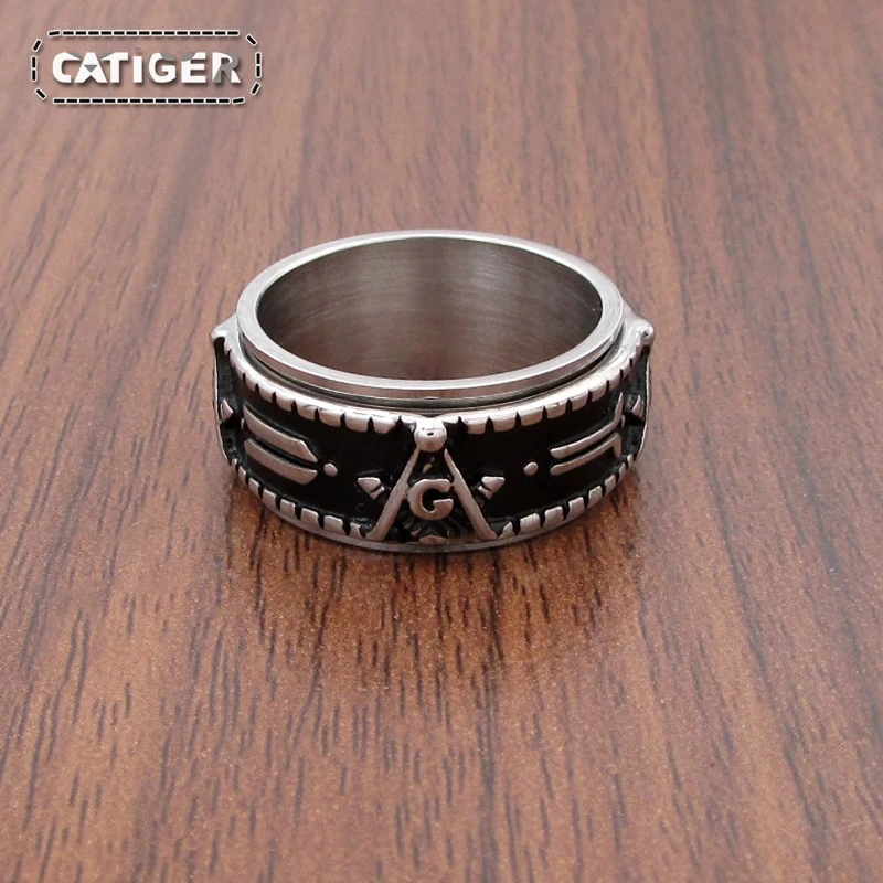 Бесплатная доставка винтажное серебристое кольцо с черным масонским копьем