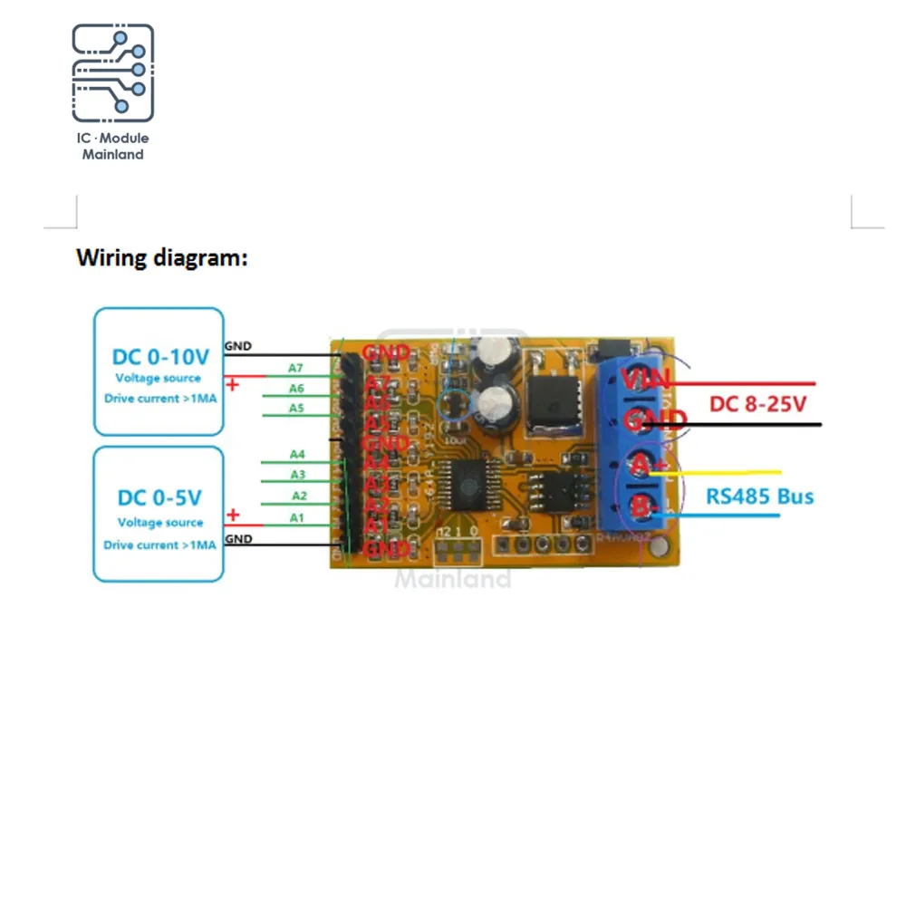 Модуль аналогового коллектора напряжения R4AVA07 Modbus RTU 7-канальный RS485 ADC 03 06