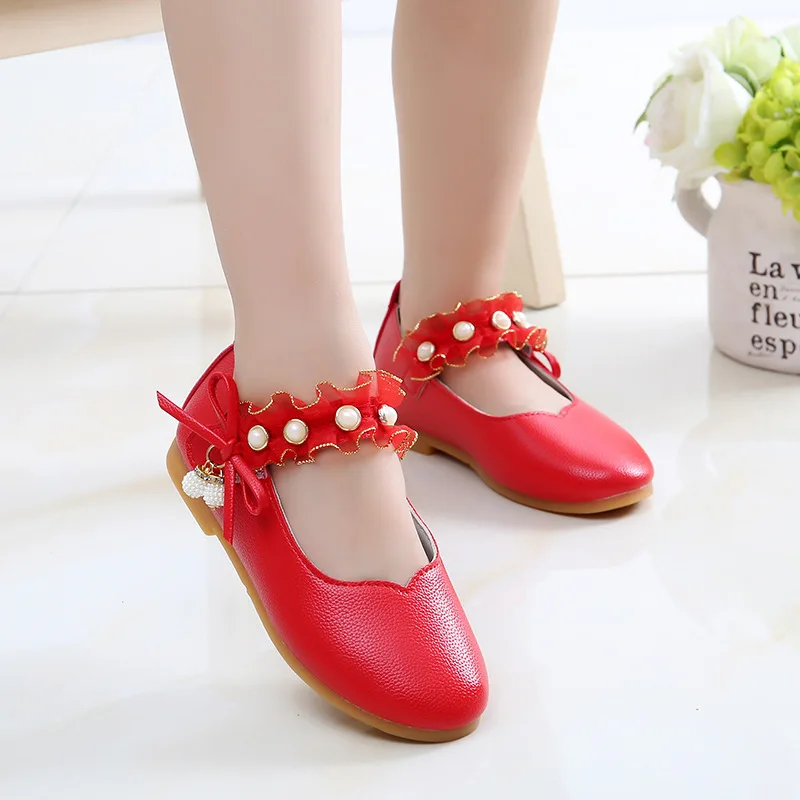 

Girls shoes spring and autumn children's princess shoes baby single shoes pearl flowers big children's shoes 1-13 years old
