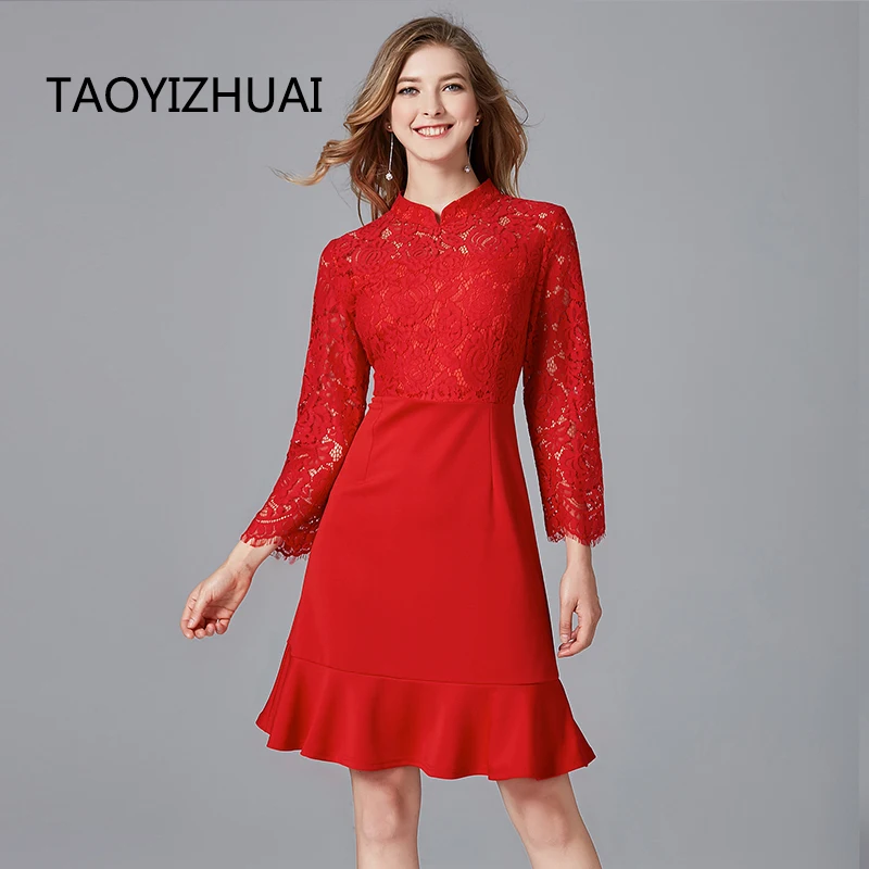 Новое поступление Осеннее повседневное стильное кружевное женское платье TAOYIZHUAI