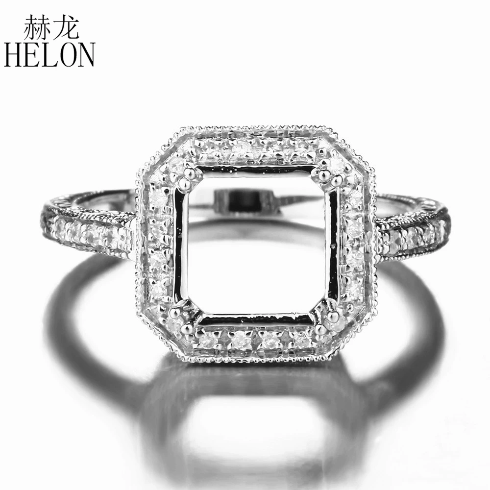 

HELON 8x8mm Cushion Cut Solid 10k White Gold 0.2ct Genuine Natural Diamonds Fine Jewelry Semi Mount Engagement Wedding Ring