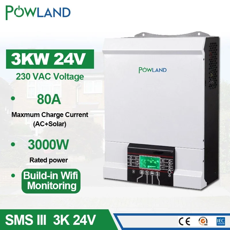 3000 Вт WIFI солнечный инвертор В переменного тока 24 постоянного в 80 А MPPT Солнечное