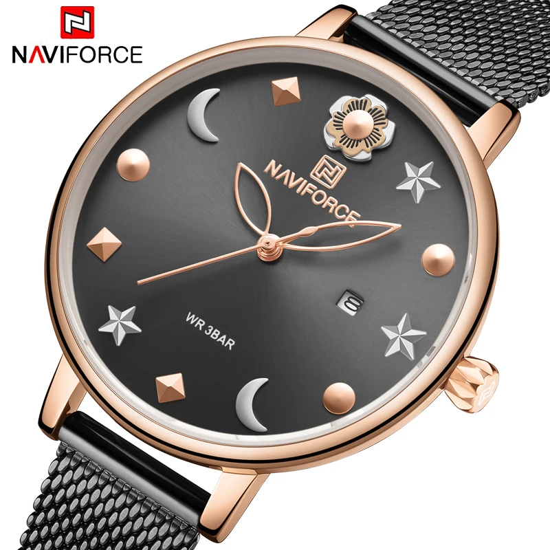 Часы наручные NAVIFORCE женские с браслетом из нержавеющей стали брендовые люксовые
