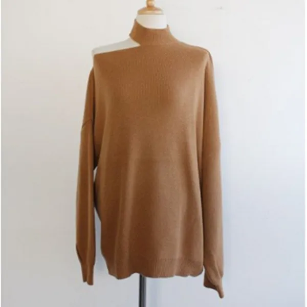 Хаки RUGOD New autumn korean chic sweater pullovers o neck off-shoulder solid knit pull fashion female elegant temperament tops - Цвет: Хаки