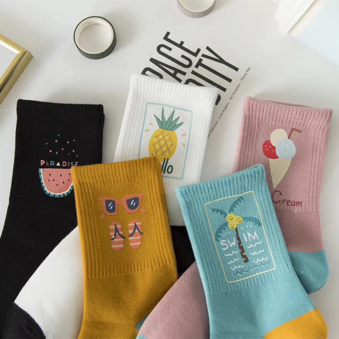 

Spring and Autumn Style Socks Women Cotton Tube Socks Autumn Ins Trendy Thin Stockings Sport Socks Wholesale EU 35-43 Size