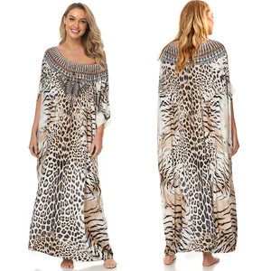 leopard print swimsuit cover up plus size bohemian maxi dress pareos de playa mujer kaftan dress sarong tunic for beach swimwear free global shipping