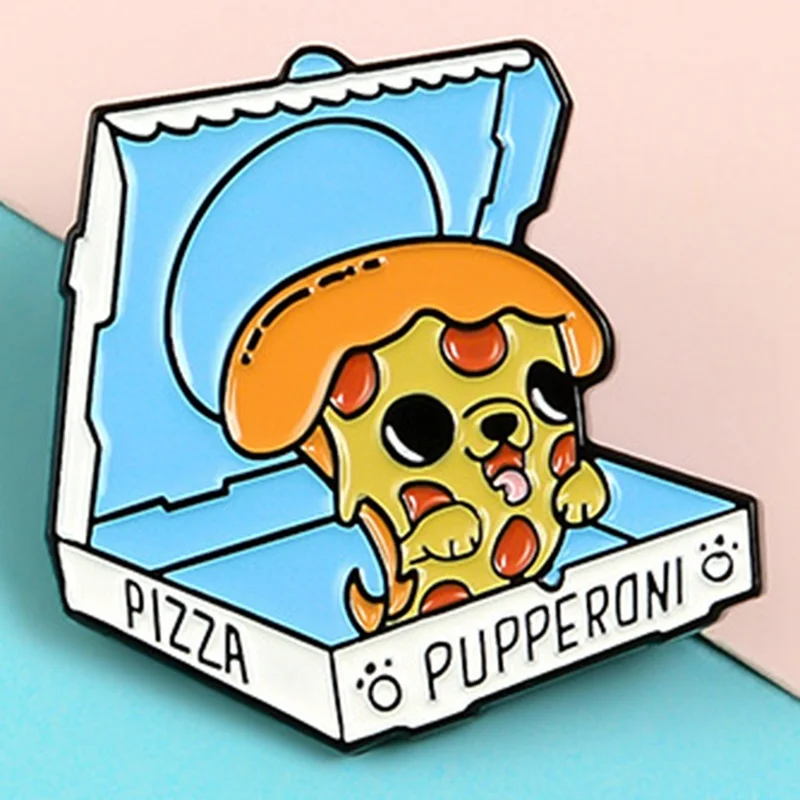 

Cartoon Pizza Enamel Pin Custom Puppy Brooches For Shirt Bag Denim Lapel Creative Badge Fun Food Dog Jewelry Gift For Kids