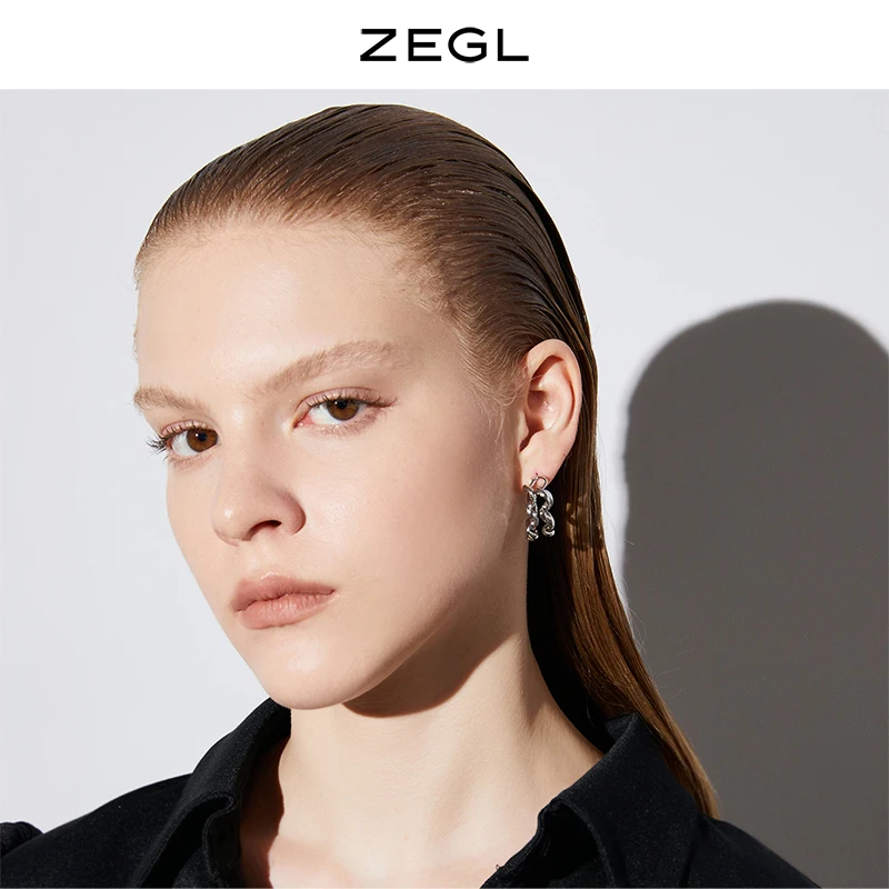 Zegl полые волны кривой полукруглые серьги женские гвоздики в виде 925 Серебряная
