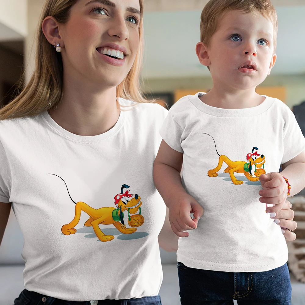 Camiseta creativa de Disney para madre e hija, ropa de aspecto familiar de perro Pluto y calabaza, bonita camiseta de Halloween-0