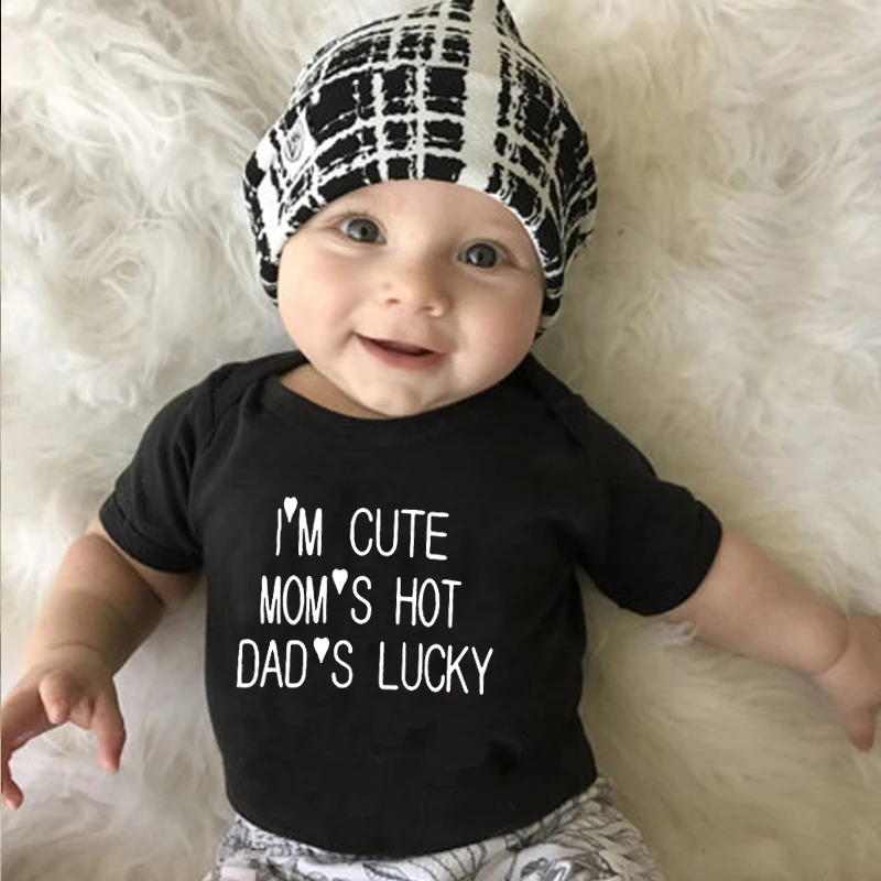

I'm Cute Mom's Hot Dad's Lucky Newborn Baby Girl Boy Clothes Short Sleeve Cotton Bodysuit Jumpsuit Playsuit Outfits Cloth 0-24M