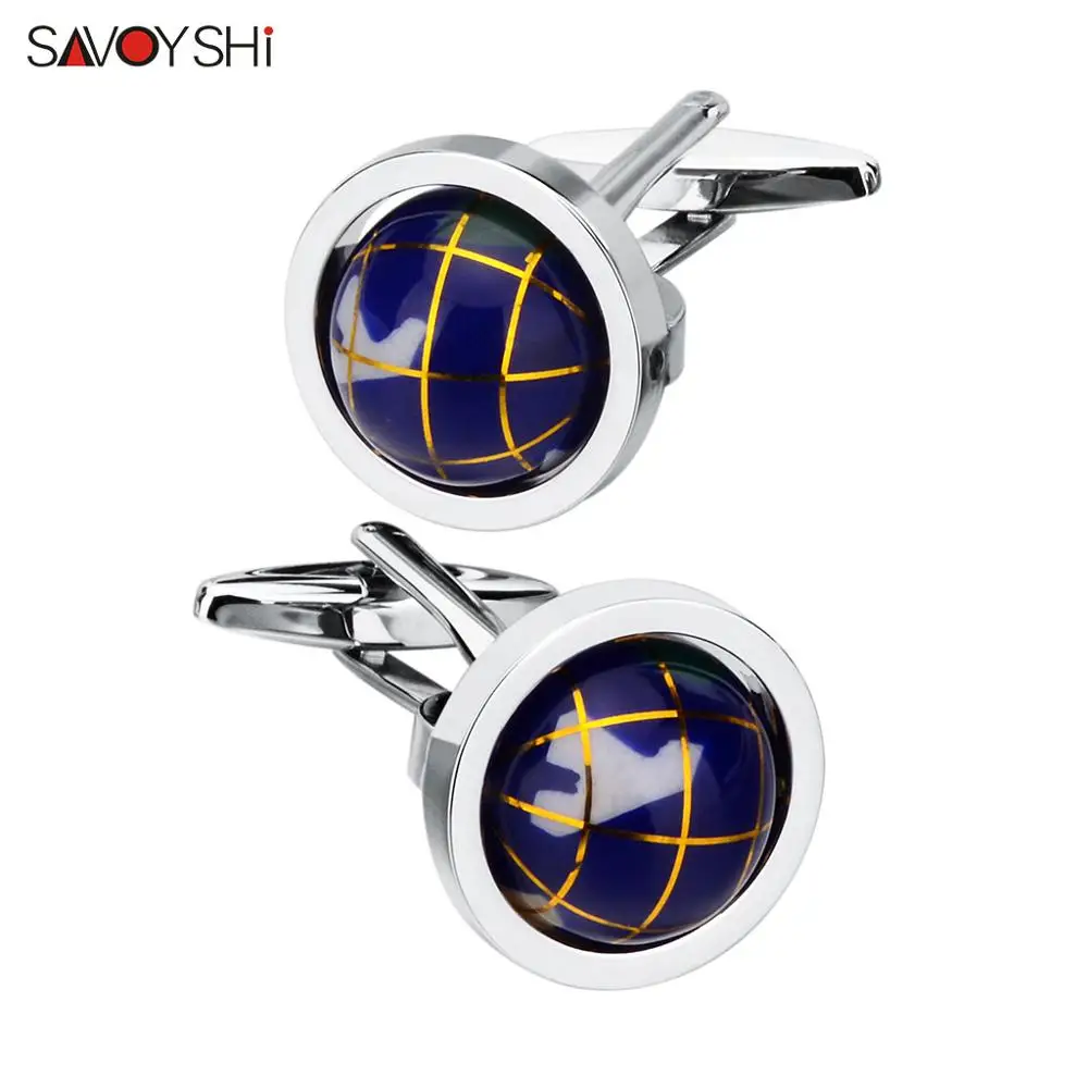 

SAVOYSHI Globe Design Novelty Big Ball Cufflinks for Mens French Shirt Cuff links Fashion Men Jewelry Gift Free Carving Name