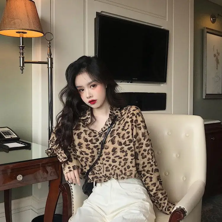 

Blouse Women Shirt Chiffon Leopard Print Blouse Blusas Mujer De Moda