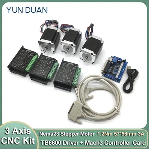 3PCS Nema23 56mm Stepper Motor Driver Mach3 Breakout Board Kit 57*56mm 3A 1.2Nm 172Oz-in 6.35mm 8 Shaft 3Axis 2ph 4 Wires