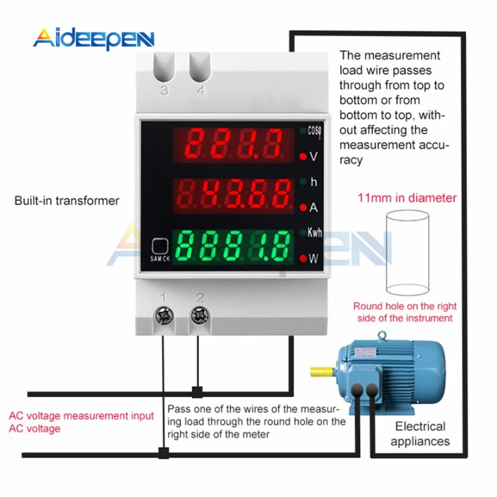 

DIN-rail Multi-function LED Digital Meter AC 80-300V 200-450V 0-100A Active Power Factor Electric Energy Ammeter Voltmeter DIY