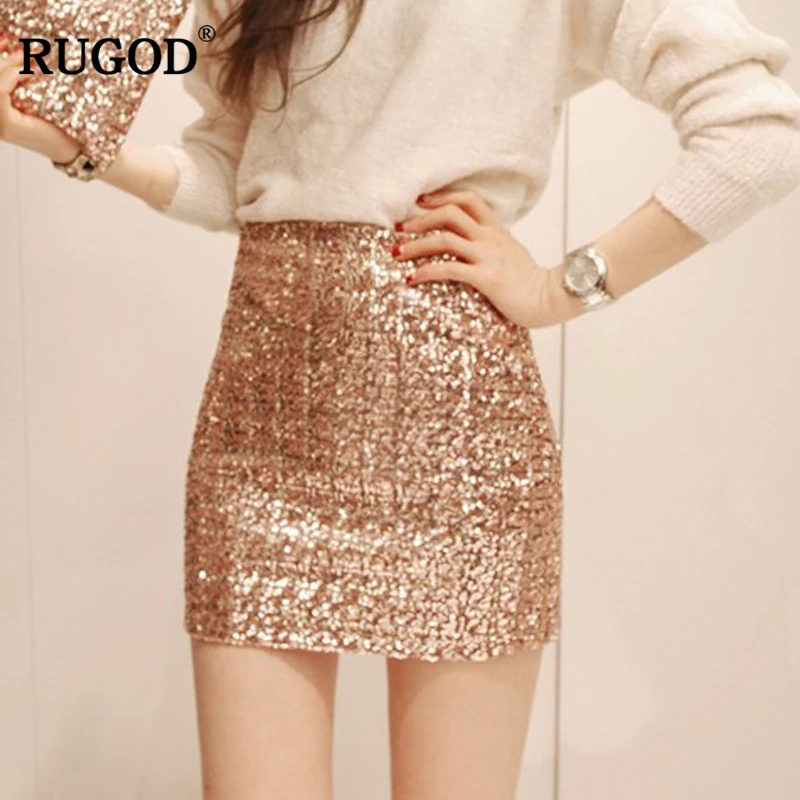 

RUGOD New Arrival Bright Sequined Mini Pencil Skirt Women Slim High Waist Skirt Zipper Bodycon Short Skirt Saia Faldas