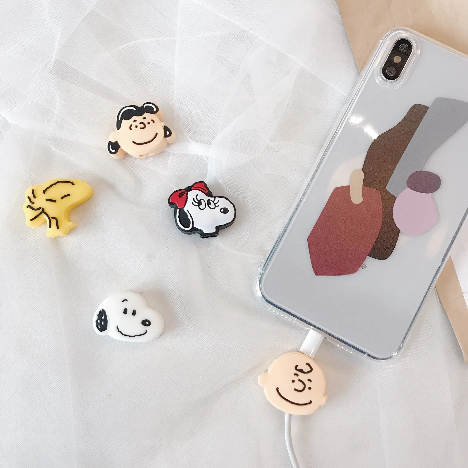 Корейский мультфильм кабель протектор для iPhone XS Max XR 8 7 Универсальный шнур Защитная крышка usb зарядный кабель Winder