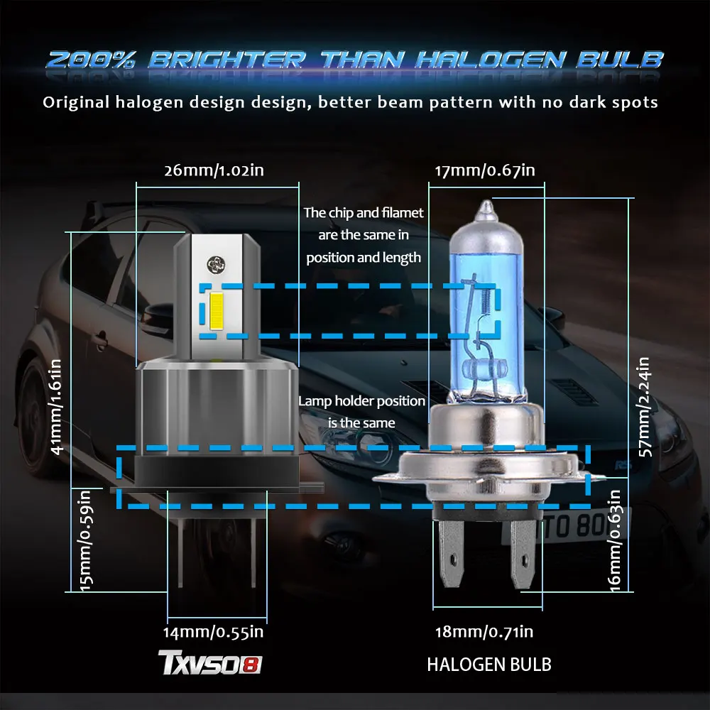 

2PCS H7 headlights 12000LM headlights 36W lights Fox H7 LED headlights 6000K LED bulbs, H7 headlights 12V 24V.