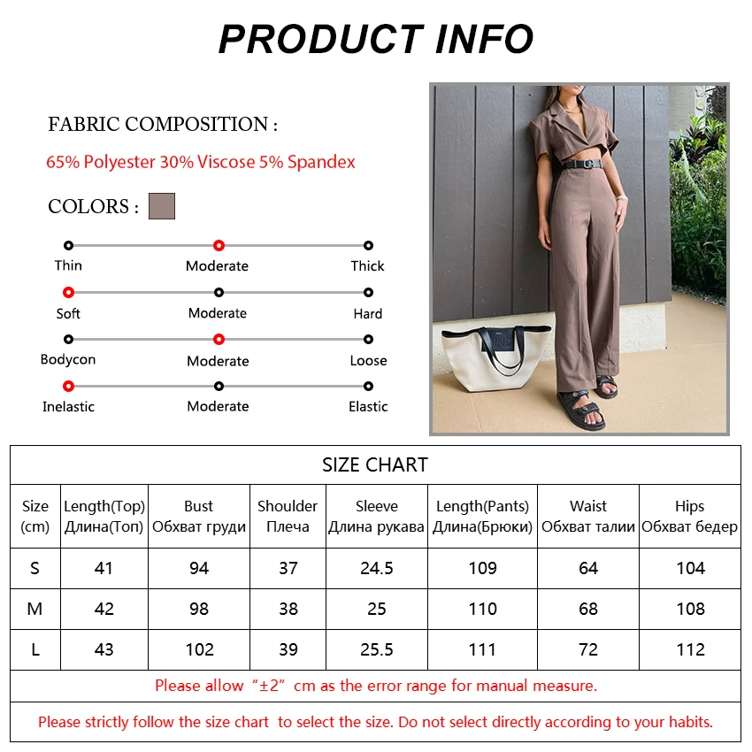 

Mnealways18 Brown Fashion 2 Piece Suits Women Cropped Blazers Tops And Wide Leg Trousers Short Sleeve Summer High Waist Pantsuit