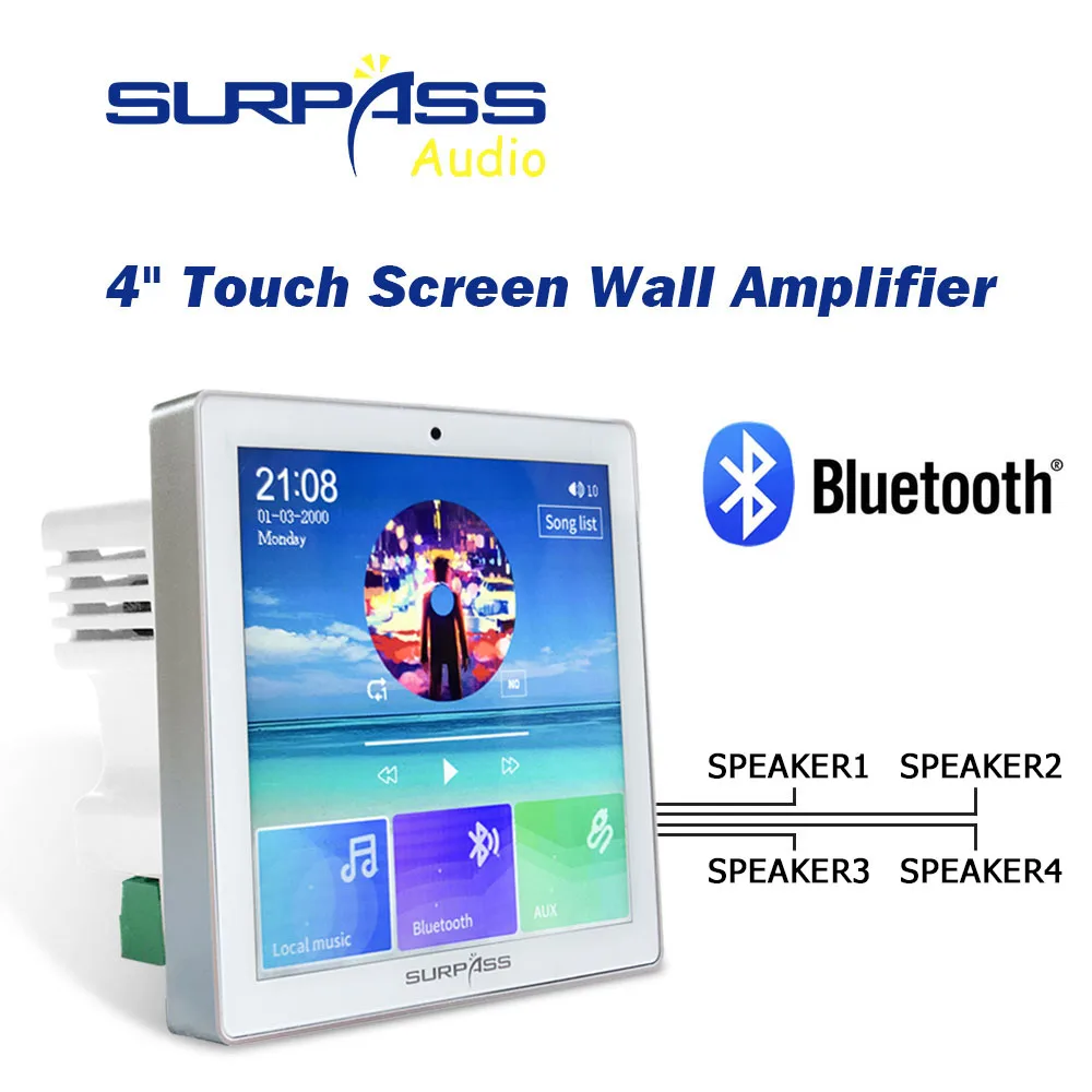 

Smart Home Audio 4 Channel Wireless Bluetooth In Wall Amplifier Touch Screen,Flush-mounted Radio,USB Amplifier,Power 4 Speakers