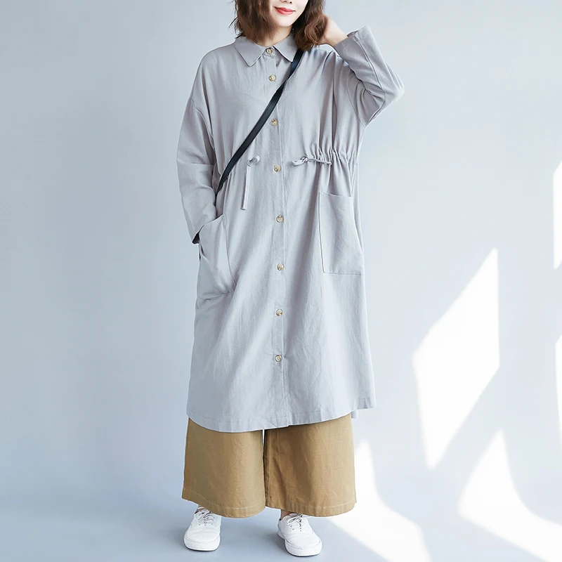 

BIG SIZE Spring Autumn Women Fashion Elegant Solid Tops Ladies Female Plus Large Long Drawstring Loose Cotton Linen Blouse Shirt