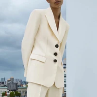 2021 women beige blazer coat vintage solid blazers lady office work suit pockets jackets slim women blazer chic femme jackets