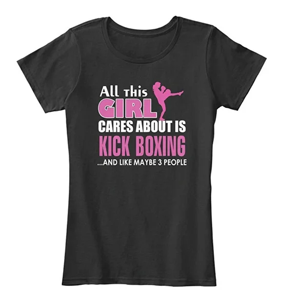 

men's cotton T-shirt All This Girl Cares About Is Kick Boxing Tshirt 100% Combed Ringspun Cotton Women's Premium Tee T-shirt