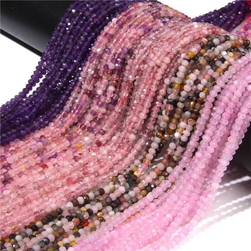 

Red Series Natural Stone Small Rondell Beads 3x4mm Tourmaline Rose Crystal Faceted Loose Bead for Jewelry Making Necklace DIY