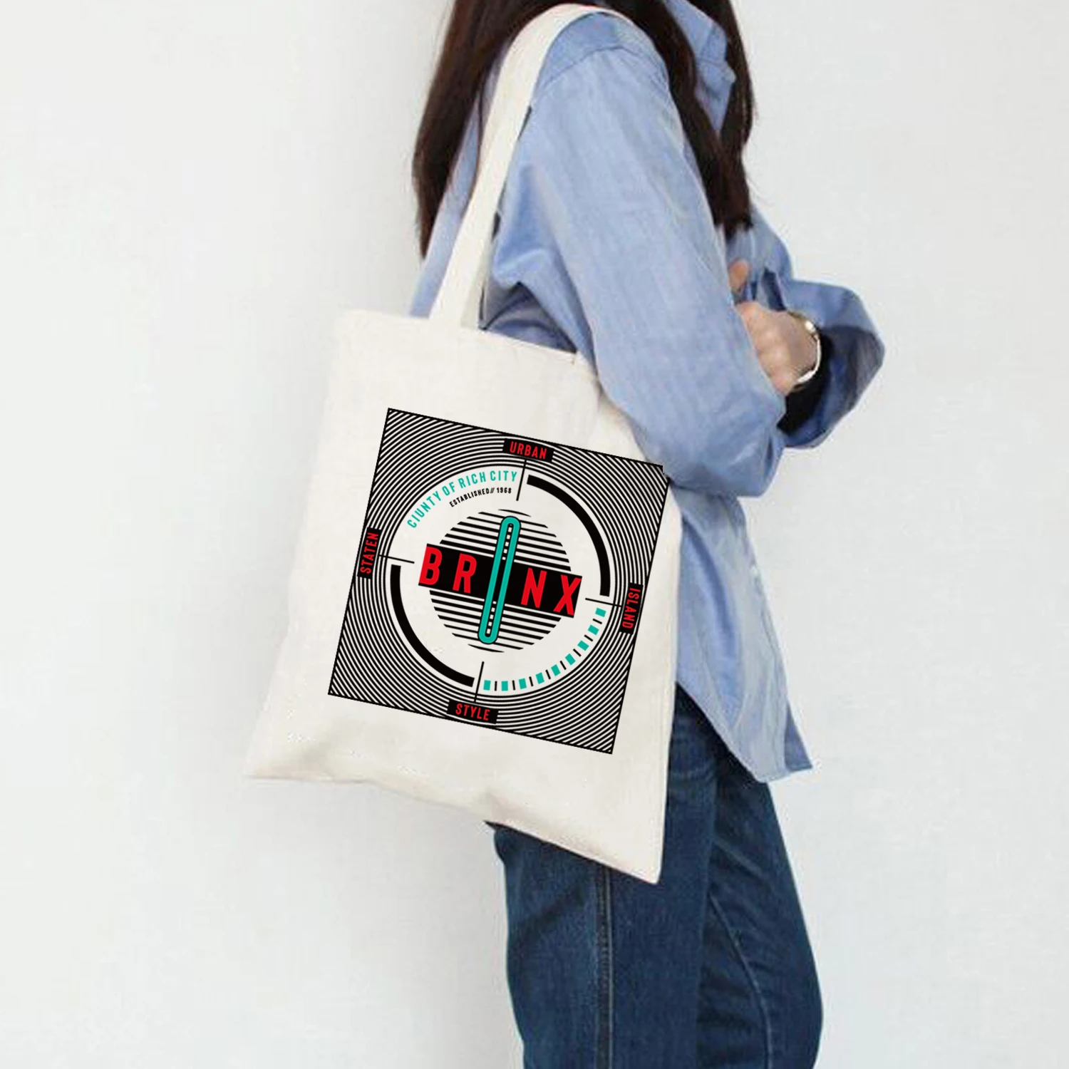 

Shoulder Bags Vintage Art Funny Harajuku Ins School Geometric Print Casual Large Capacity Women Canvas Abstract Cartoon Fashion