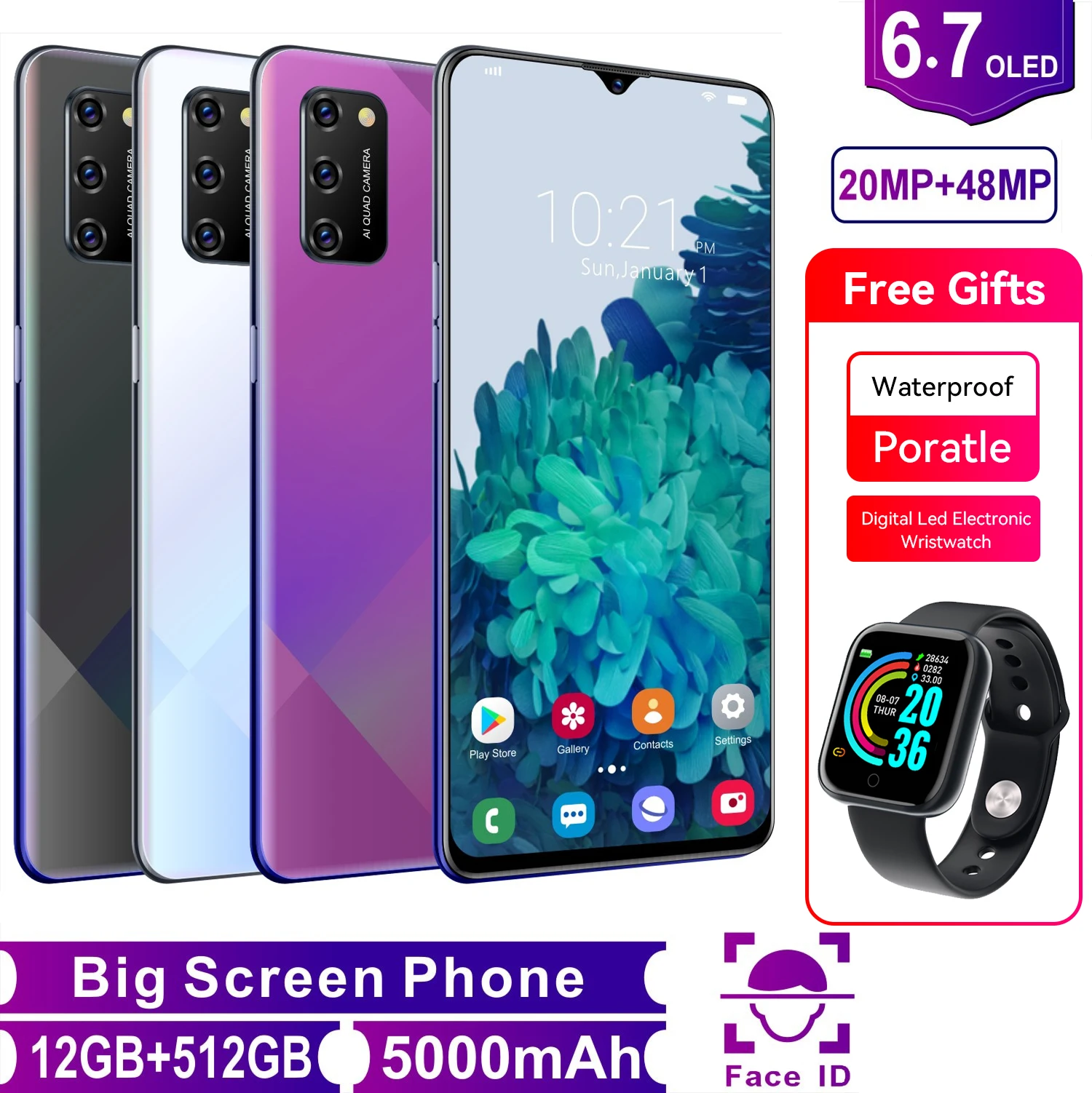 

Gaxlay S20 PRO 5G Global Version Smartphone 8GB+512GB 6.7inch Full Screen 5000mAh With Fingerprint Mobile phones Cellphone