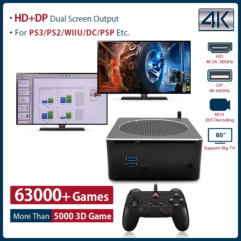 Супер консоль X Box Мини ПК Ретро игровая WIN 10 Pro и двойная система для PS2/WII/PSP/N64/SEGA