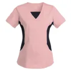 Женские топы с коротким рукавом и V-образным вырезом, Рабочая форма, однотонная блузка с карманами в стиле пэчворк, аксессуары для медсестер мужская Одежда # FS