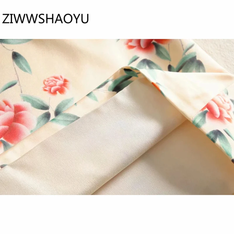 

ZIWWSHAOYU Summer Female Yellow Floral Print Elegant Slim Pencil Dress Designer Women Back Zippers Vintage Party Mini Dresses