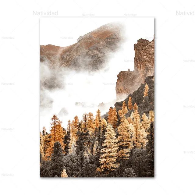 Картина на холсте Осенняя Гора лес туман олень водопад настенные художественные