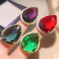 luxury design silver s925 jewelry gemstones ring for women 2021 new large water drop shaped emerald party banquet female gift