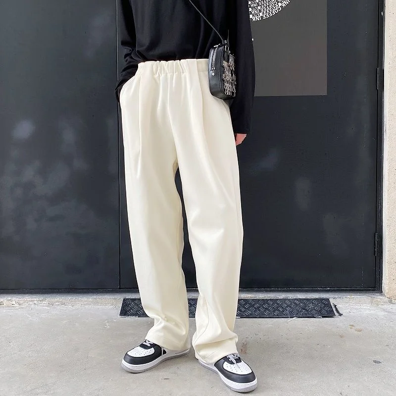 

Men's Clothing 2022 Autumn Winter Thicken Woolen Cloth Wide Leg Pants For Couple Elastic Waist Causal Loose Trousers For Male