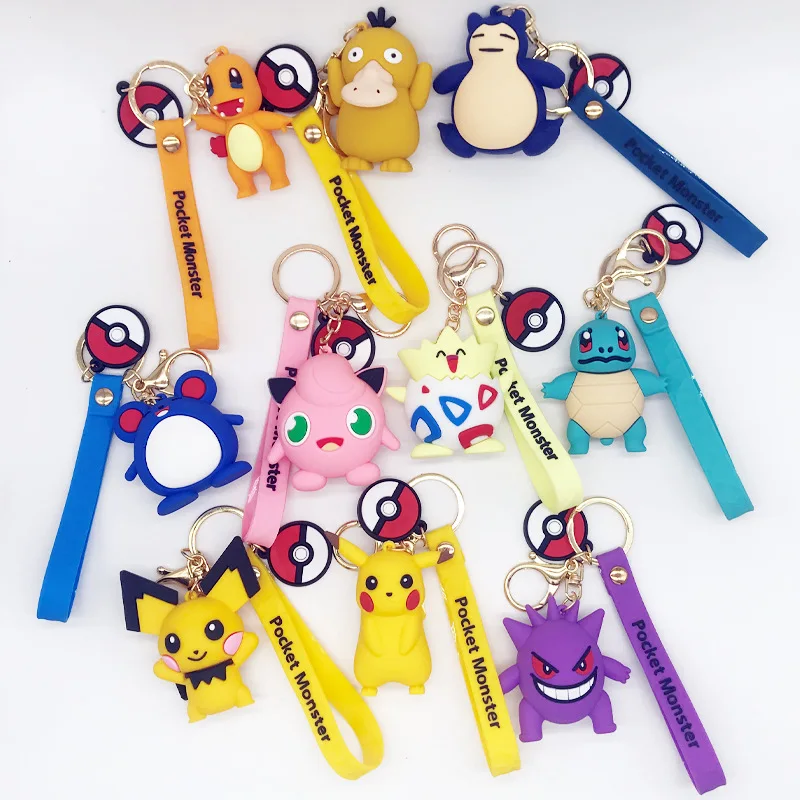 

Genuine Pokemon Keychains Action Figure Pikachu PokÃ©mon Key Chain Squirtle Psyduck Keychain Model Car Key Ring Toy Gift