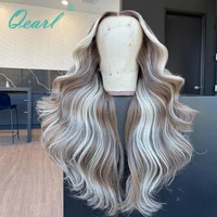 light grey blonde highlights color hd lace front wig wavy human hair wigs 13x6 glueless cheap wigs for women 28 long qearl