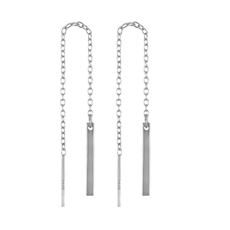 925 Sterling Silver Earrings For Women Gold Long Tassel Girl Gift Stud Female Minimalism Chain brincos R5 | Украшения и