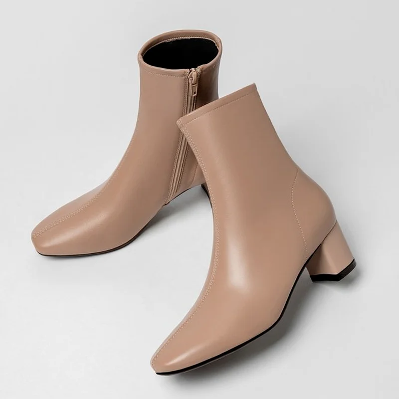 

2022 New Spring Fashion Square Toe Ankle Boots Chelsea Boots Women Zipper Sexy Women Casual Shoes Short Boots Square Heel Boots