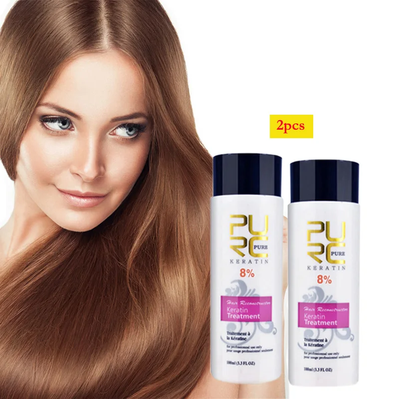 

PURC Hot sale 2 pcs 100ml 8% Brazilian keratin hair treatment straightening hair make hair smooth hair care set