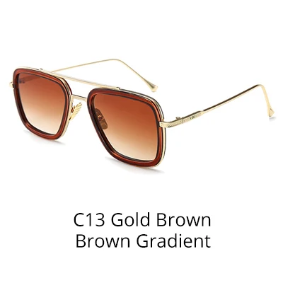 C13 Gold Brown-Brown Tony Stark, солнцезащитное стекло, es, для мужчин, Ретро стиль, мужское стекло es iron man, 3 солнцезащитных стекла, желтый, красный, оттенков, мужские очки W66218 - Цвет линз: C13 Gold Brown-Brown
